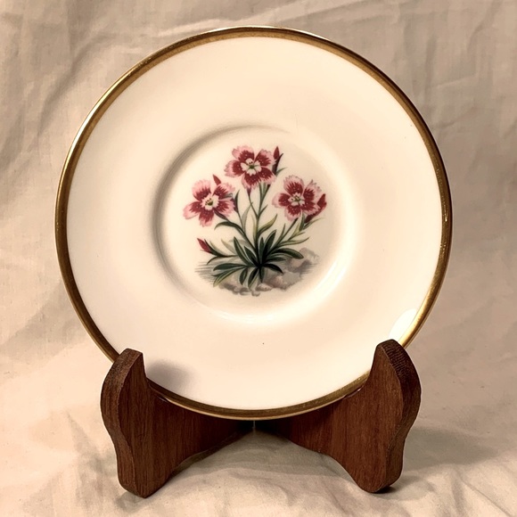 Royal Worcester Gold & White Trinket Dish, Alpine Flowers, Saucer China EASTER - Picture 1 of 7
